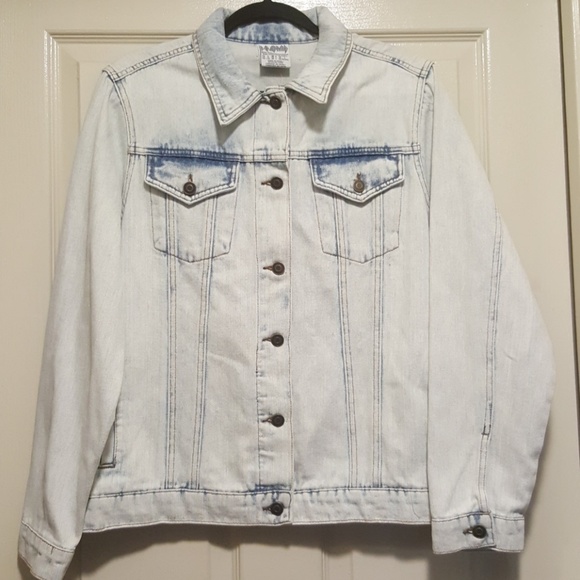 Def Leppard graphic acid wash denim jean jacket blazer women/'s size LARGE shirt